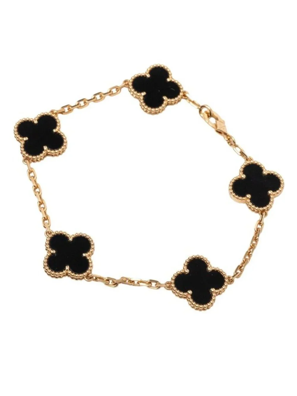 Van Cleef & Arpels Vintage Alhambra Onyx Chain Bracelet Black Gold 18k Yellow